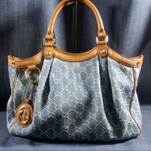 auth gucci sukey medium denim shoulder bag
